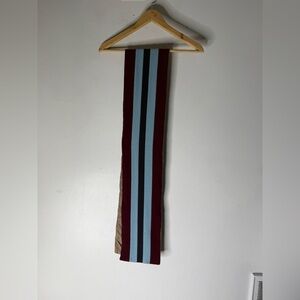 Paul Smith Wool Winter Scarf Silk Inside Burgundy Blue‎ Stripe Rectangle